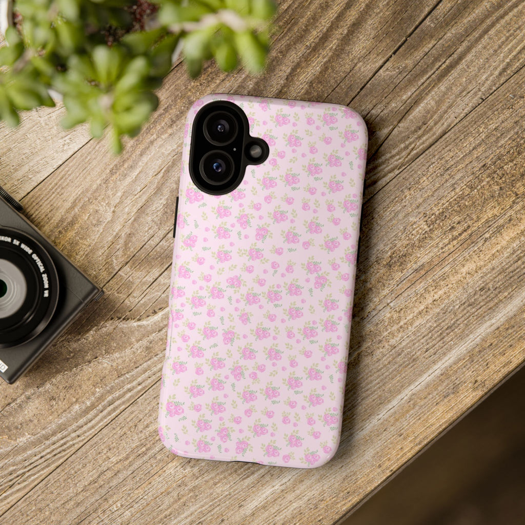 Pink Floral Tough Phone Case — Cute Pastel Protective Cover