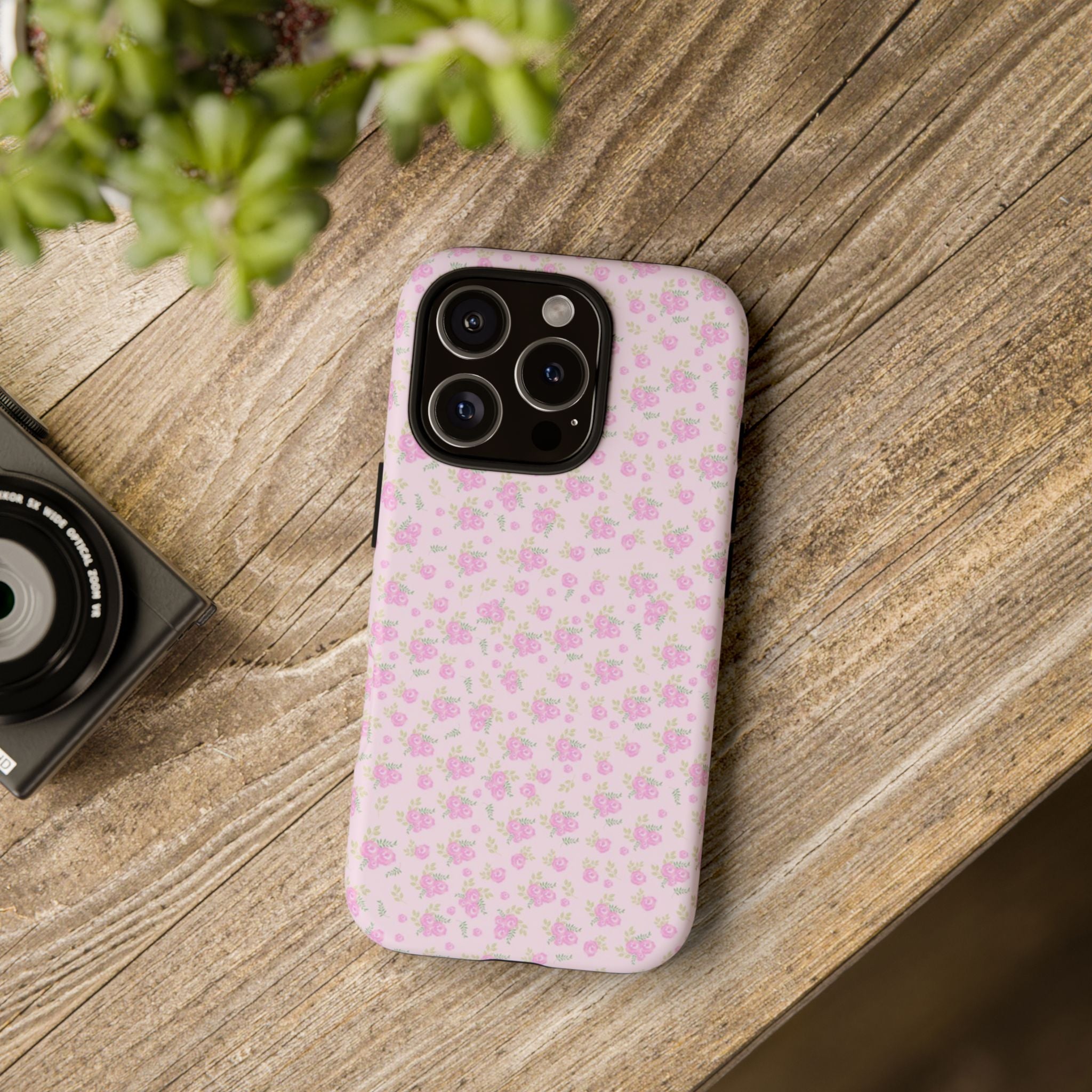 Pink Floral Tough Phone Case — Cute Pastel Protective Cover