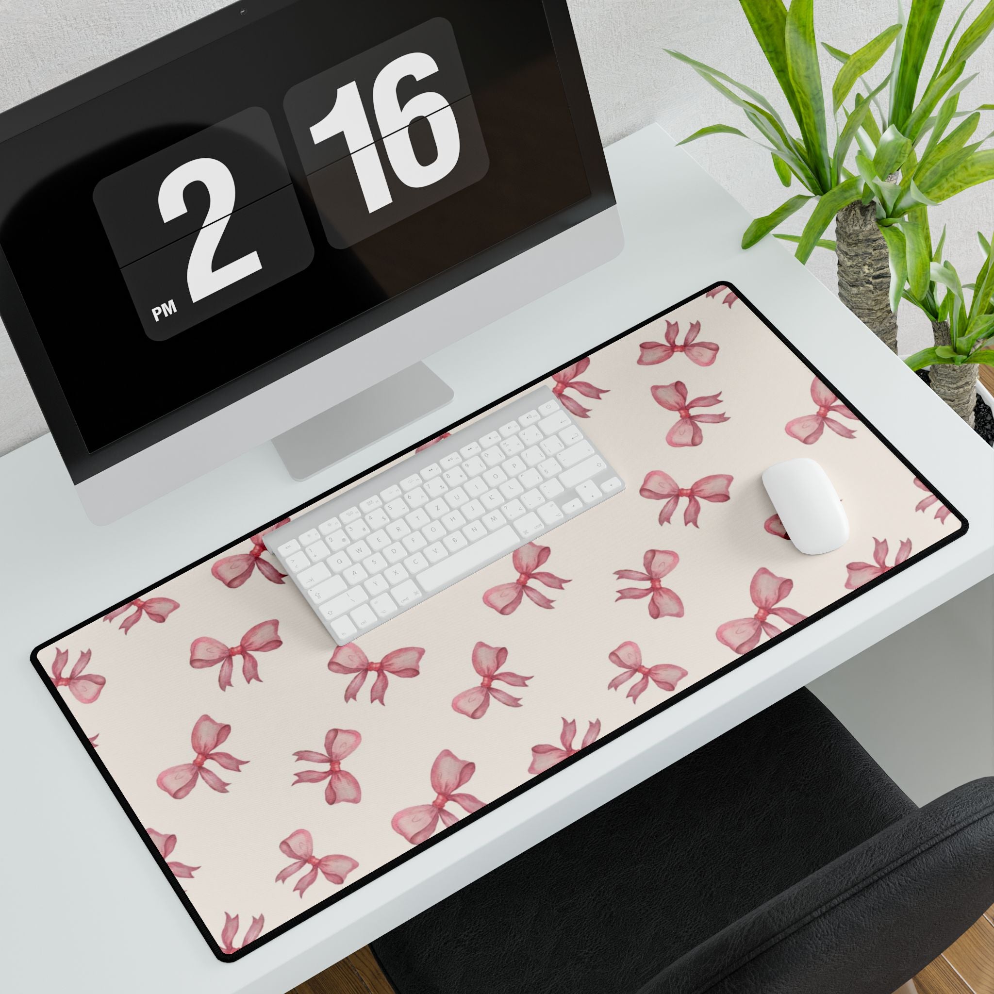 Pink Bow Pattern Desk Mat — Cute Feminine Mouse Pad Surface