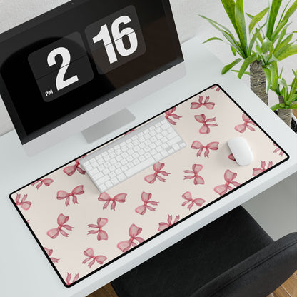 Pink Bow Pattern Desk Mat — Cute Feminine Mouse Pad Surface