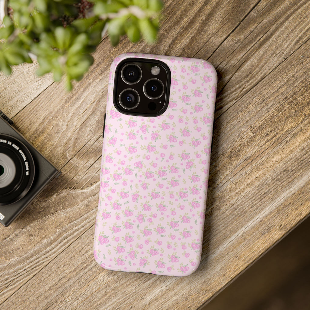 Pink Floral Tough Phone Case — Cute Pastel Protective Cover