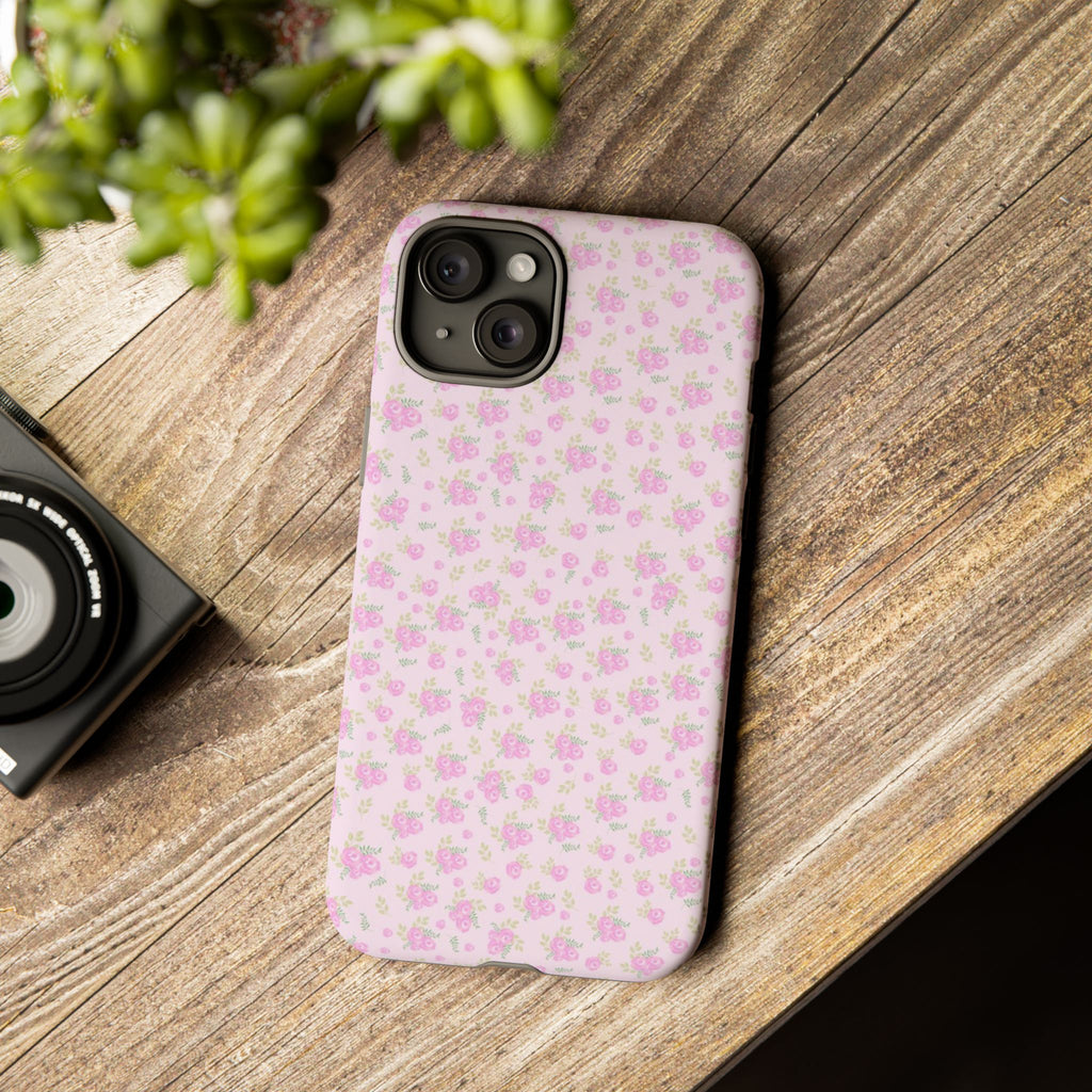 Pink Floral Tough Phone Case — Cute Pastel Protective Cover