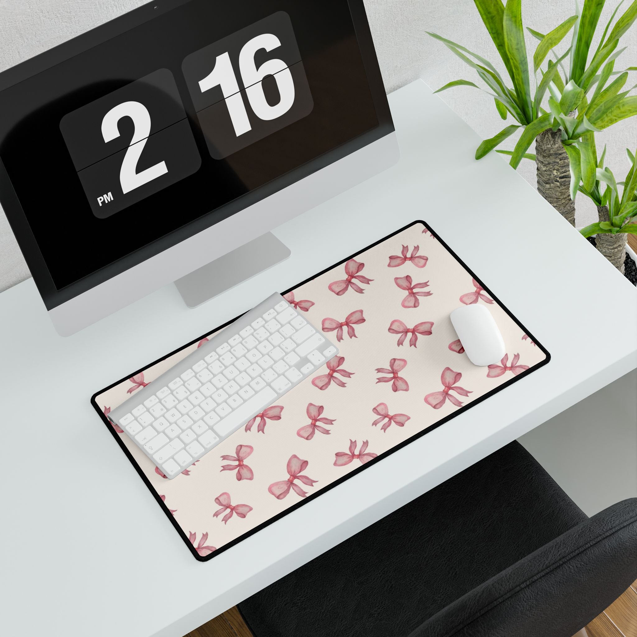 Pink Bow Pattern Desk Mat — Cute Feminine Mouse Pad Surface