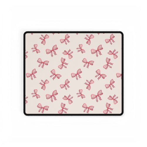 Pink Bow Pattern Desk Mat — Cute Feminine Mouse Pad Surface