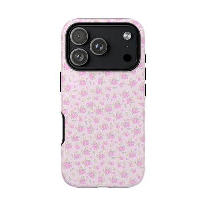 Pink Floral Tough Phone Case — Cute Pastel Protective Cover