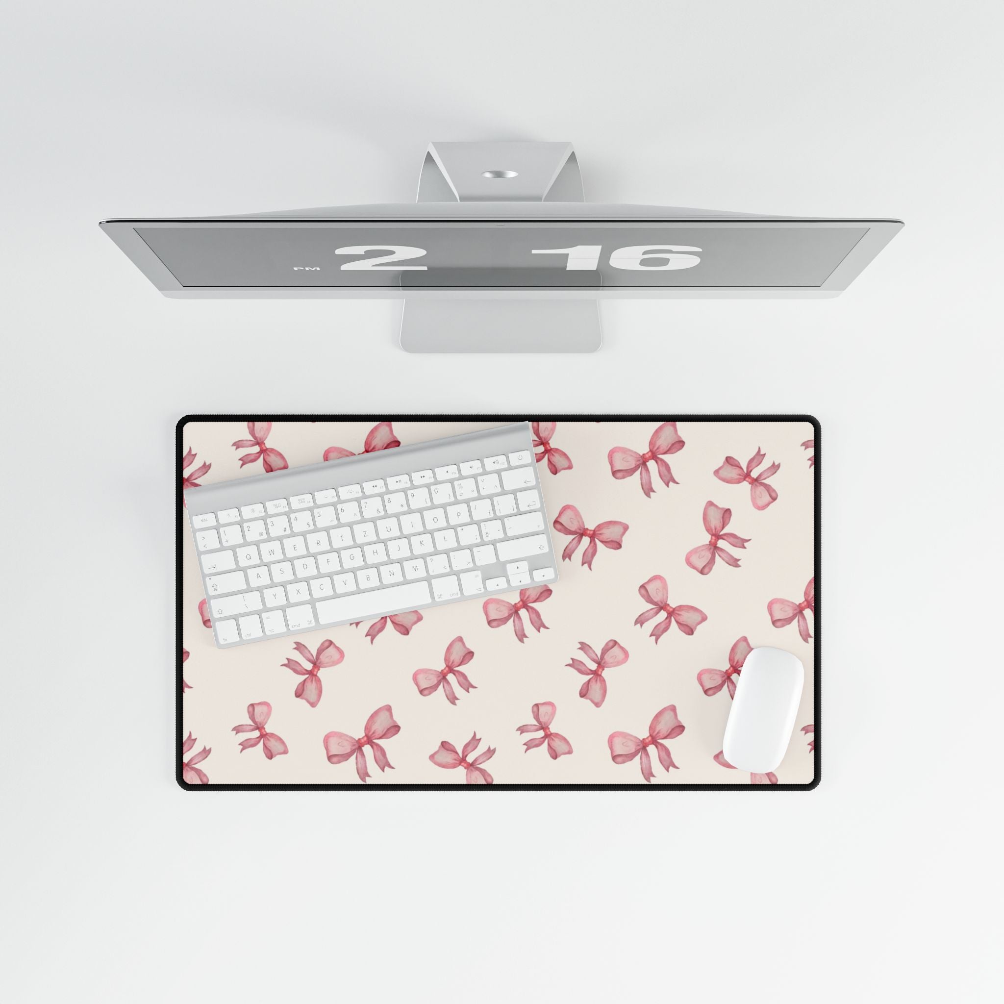 Pink Bow Pattern Desk Mat — Cute Feminine Mouse Pad Surface