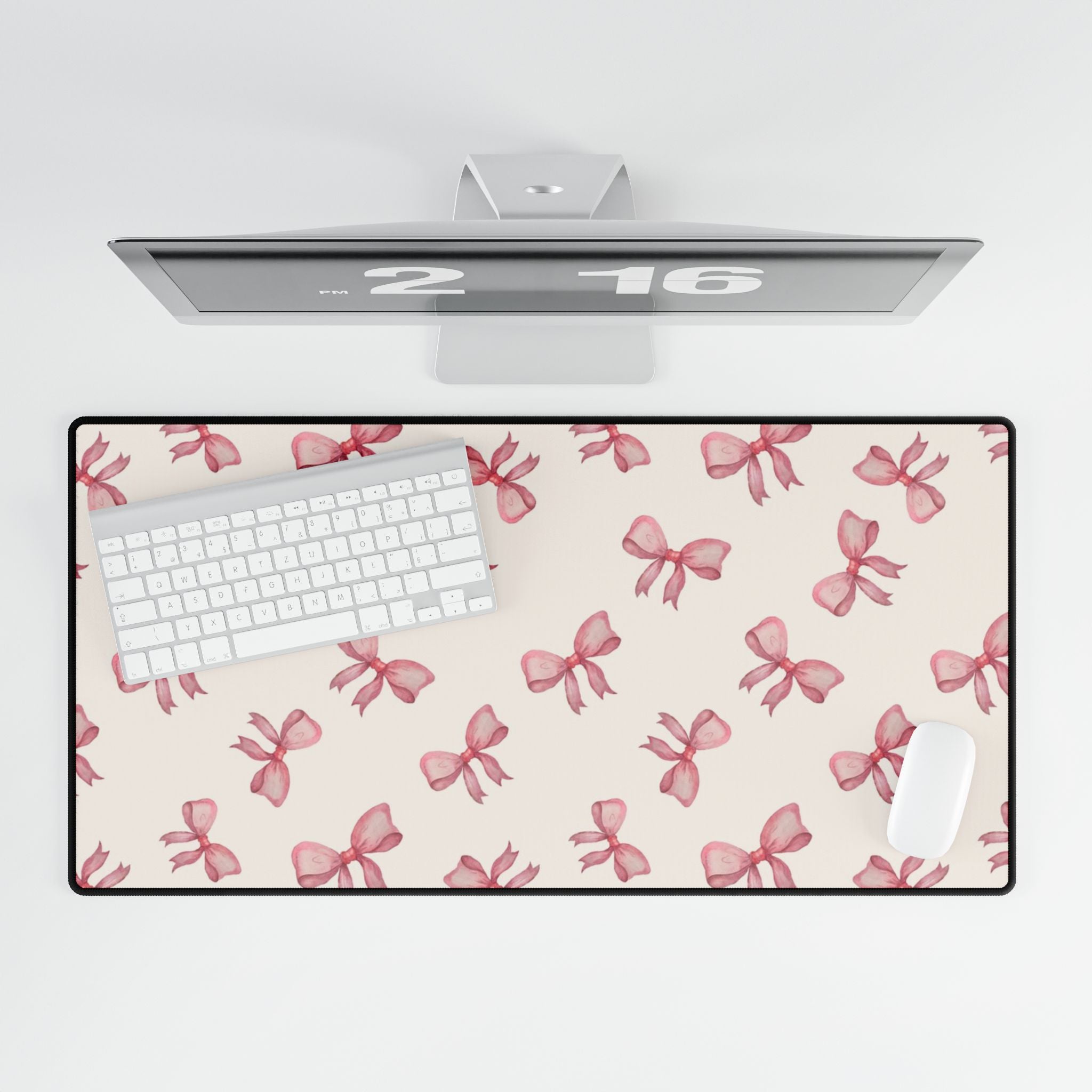 Pink Bow Pattern Desk Mat — Cute Feminine Mouse Pad Surface