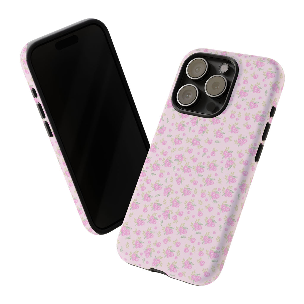 Pink Floral Tough Phone Case — Cute Pastel Protective Cover
