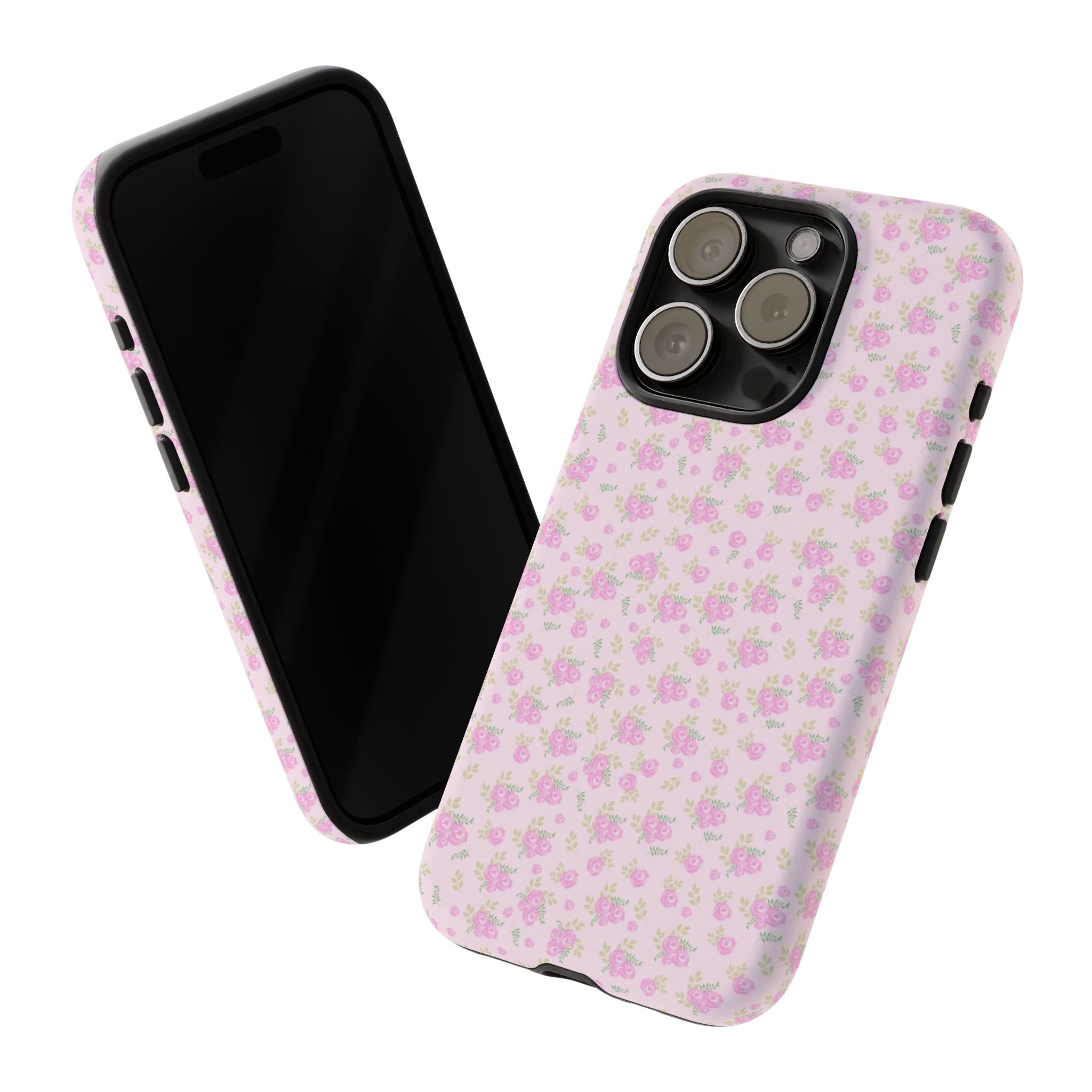 Pink Floral Tough Phone Case — Cute Pastel Protective Cover