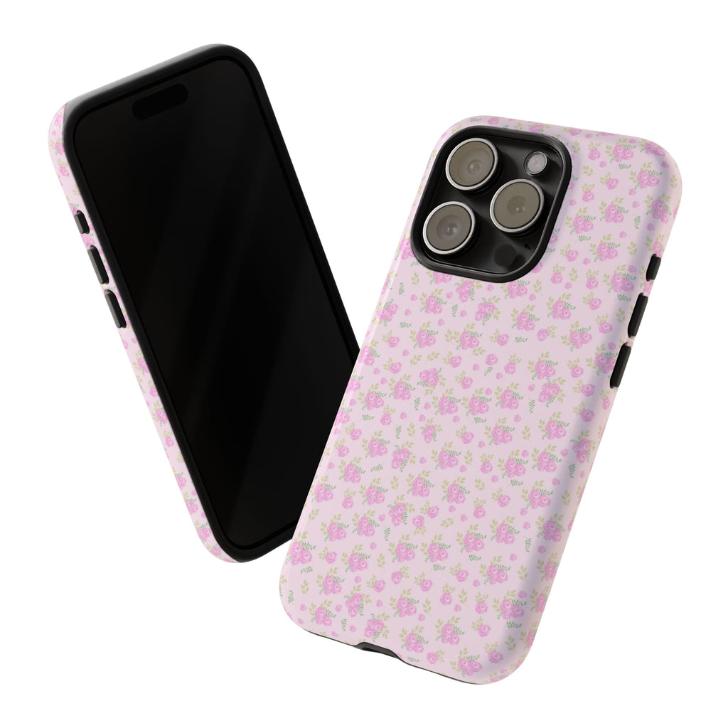 Pink Floral Tough Phone Case — Cute Pastel Protective Cover