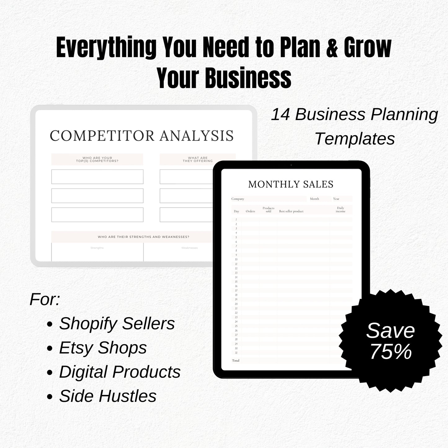 Ultimate Business Planner Bundle | Small Business, Shopify, Etsy, Product Launch & Side Hustle Printables