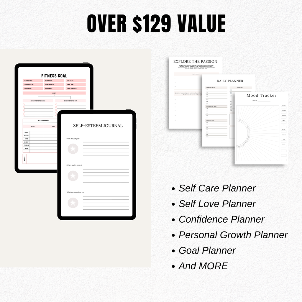 Ultimate Personal Growth Planner Bundle | Self Care, Self Love, Confidence, Goal Setting & Wellness Printables