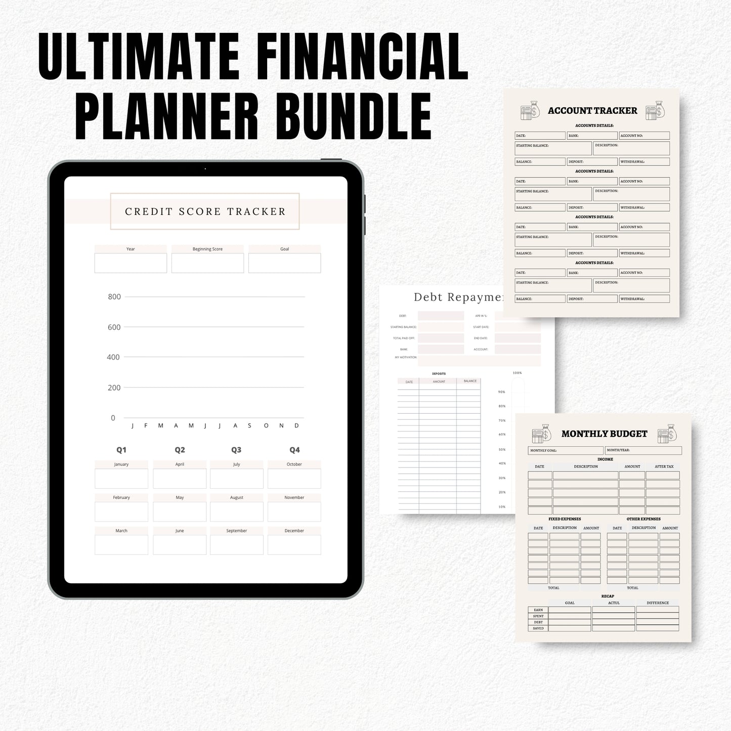 Ultimate Financial Planner Bundle | Budget Tracker, Debt Payoff, Savings Challenge & Money Management Printables