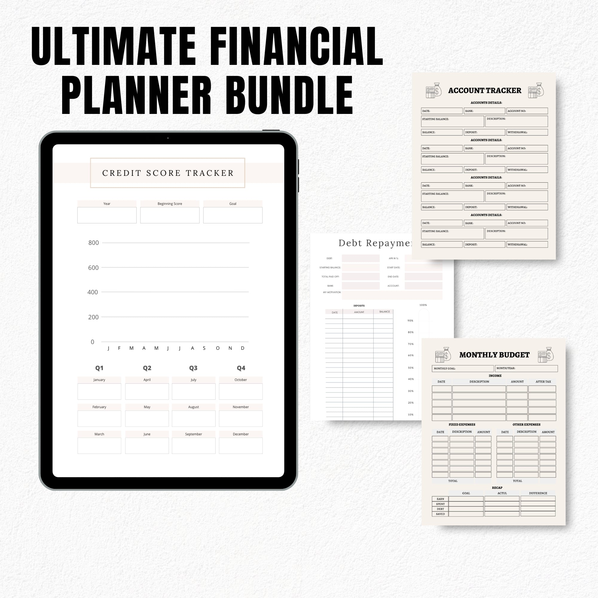 Ultimate Financial Planner Bundle | Budget Tracker, Debt Payoff, Savings Challenge & Money Management Printables